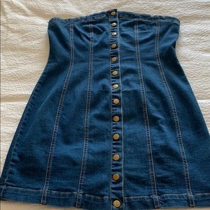 Tube top denim jean button down dress